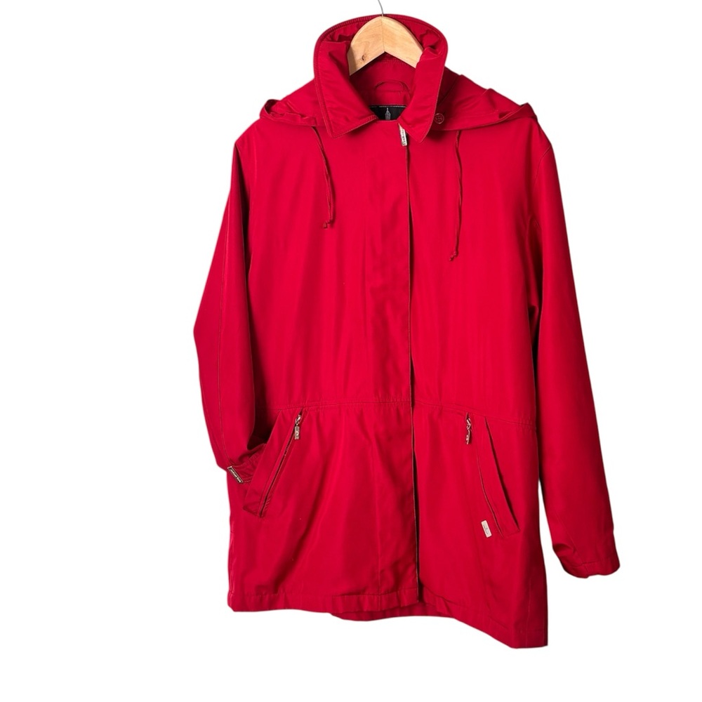 LONDON FOG Red Hooded Rain Trench Coat Jacket | Medium